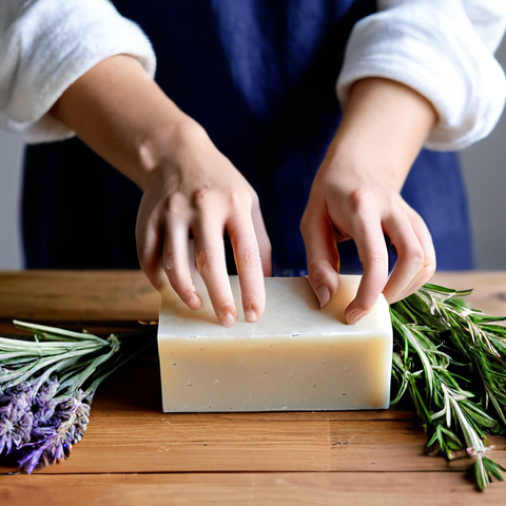 Sustainable Brand Image**
"A handcrafted soap product displayed on a reclaimed wood surface, surrounded by sprigs of lavender and rosemary. Soft, diffused natural light, evoking a sense of calm and purity. Eco-friendly packaging visible. Fully clothed model demonstrating the product with care. safe for work, appropriate content, fully clothed, modest, professional product photography, perfect anatomy, correct proportions, natural pose, well-formed hands, proper finger count, natural body proportions"
**
