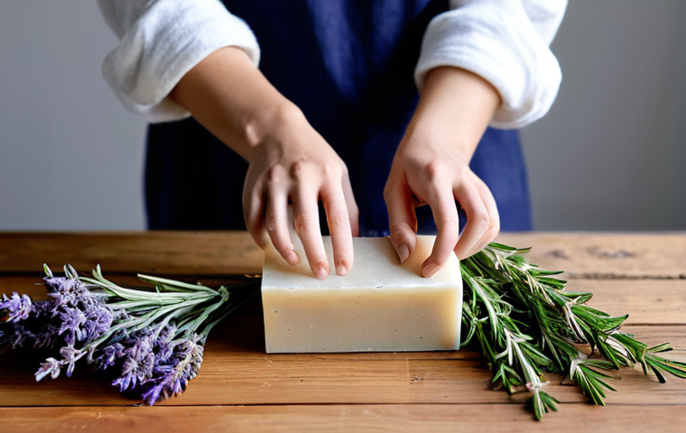 Sustainable Brand Image**

"A handcrafted soap product displayed on a reclaimed wood surface, surrounded by sprigs of lavender and rosemary. Soft, diffused natural light, evoking a sense of calm and purity. Eco-friendly packaging visible. Fully clothed model demonstrating the product with care. safe for work, appropriate content, fully clothed, modest, professional product photography, perfect anatomy, correct proportions, natural pose, well-formed hands, proper finger count, natural body proportions"

**