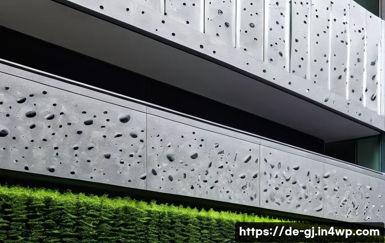 자연 형태와 기능성을 결합한 디자인 접근법 - **Prompt:** A detailed, close-up shot of a modern, eco-friendly urban facade on a day after a rain s...