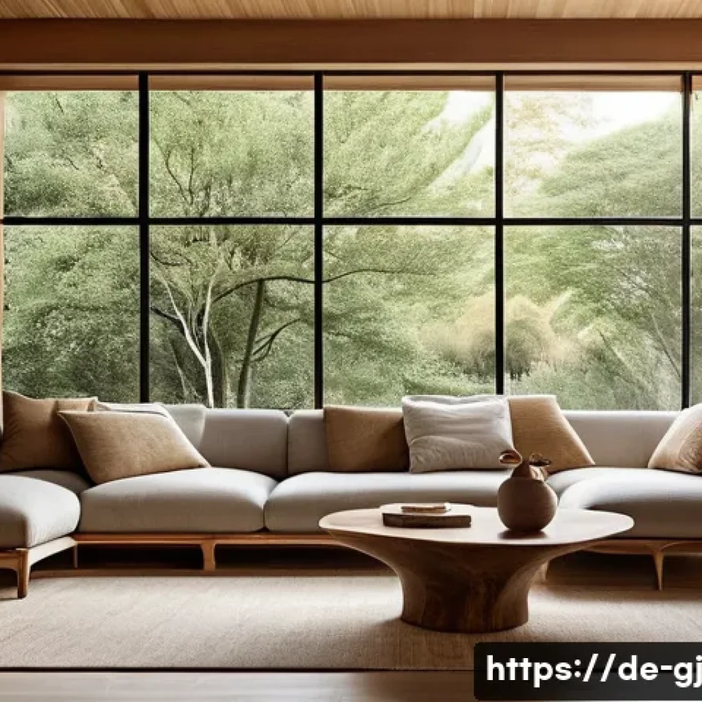 유기적 디자인을 위한 자연 형태의 원리 - **Prompt:** A serene and inviting living room designed with organic principles. The space is bathed ...