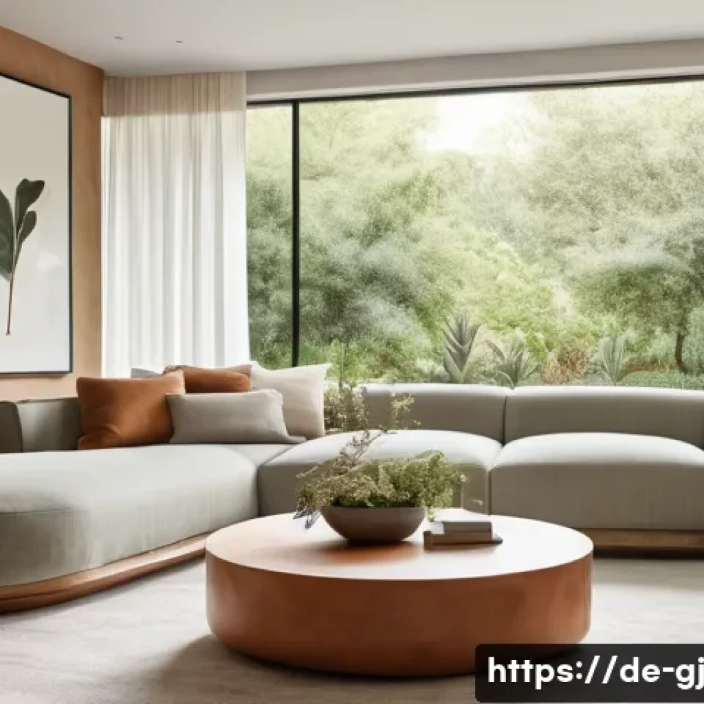 자연 형태 디자인의 변천사와 현재 - A serene and modern living room filled with natural light, showcasing a harmonious blend of material...