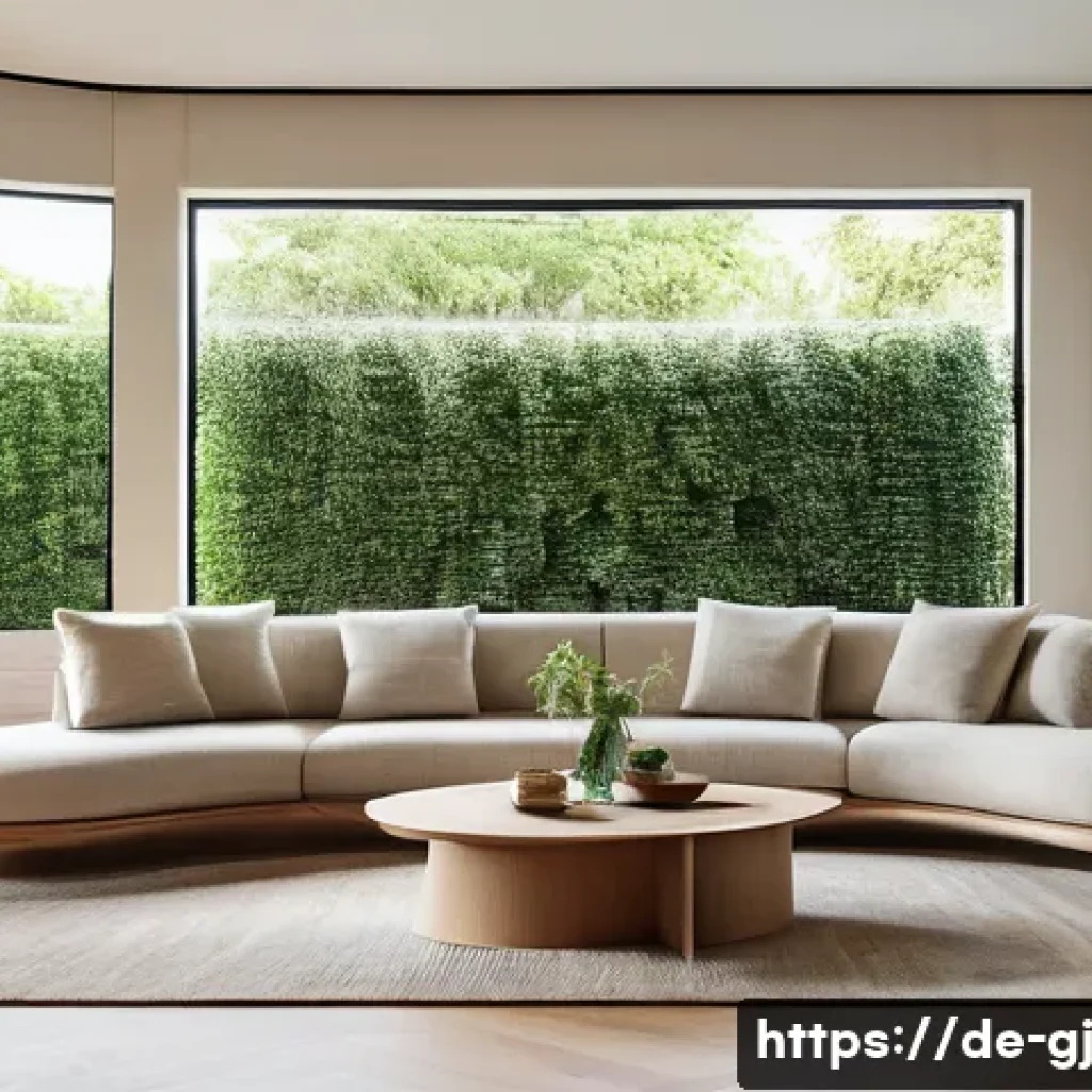 자연 형태 디자인에서의 공간 활용의 중요성 - A modern living room featuring organically shaped furniture with smooth, rounded edges: a curved sof...