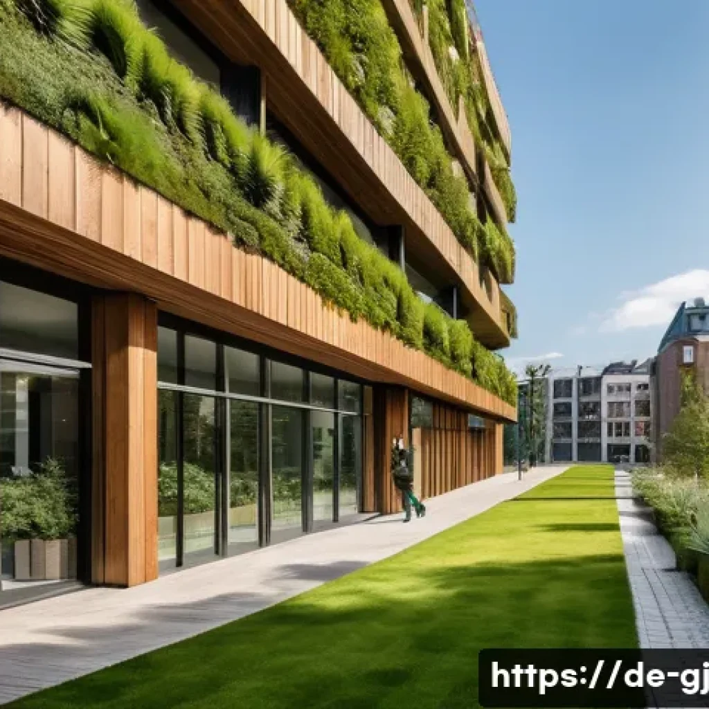 자연 형태 디자인의 국제적 사례 연구 - A futuristic urban scene in Hamburg featuring a modern timber high-rise building with natural wooden...