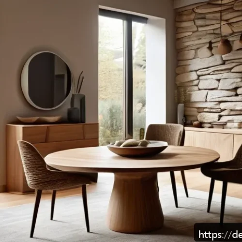 Home 32 자연 형태 디자인에서의 경계 허물기 - A cozy living room interior featuring organic natural materials: a rustic wooden table with visible ...