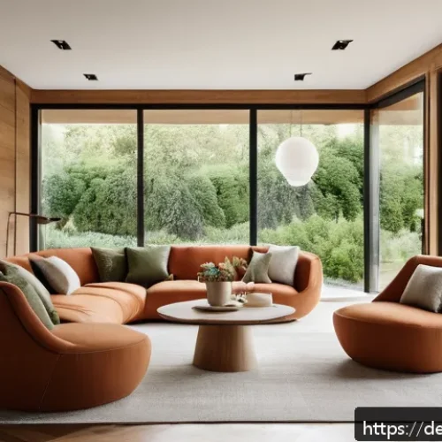 Home 31 자연 형태 디자인의 요소와 원칙 - A modern living room interior showcasing organic design principles: flowing, gentle curved furniture...