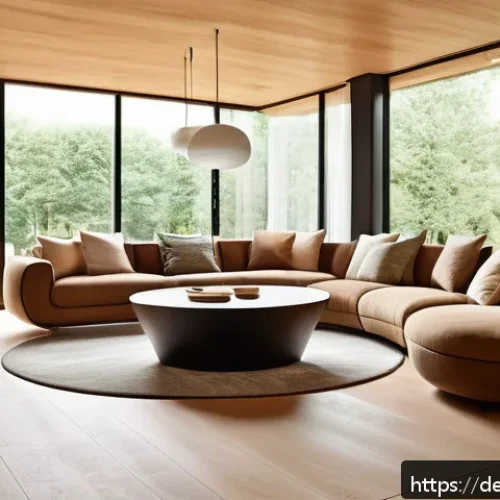 Home 17 자연 형태와 감성을 결합한 디자인 연구 - A cozy modern living room in a German home featuring organic design elements: rounded wooden furnitu...